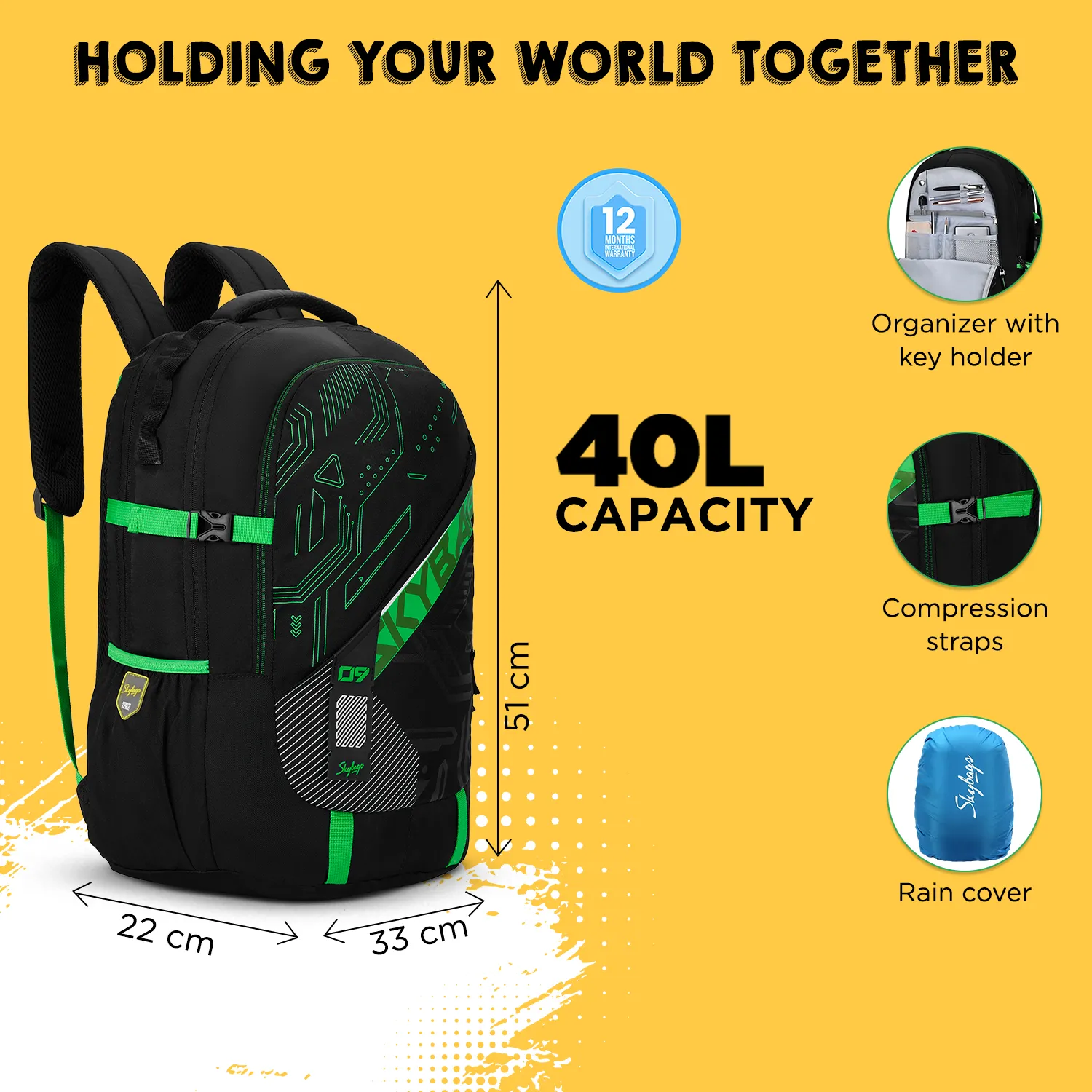 Skybags VESPER 40L LAPTOP BACKPACK 01 (E) BLACK