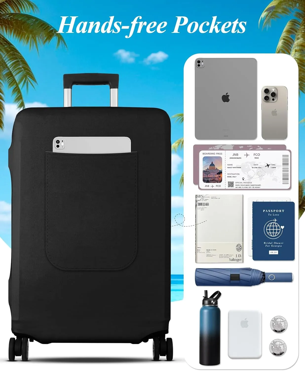Slohif Luggage Cover for Suitcase Tsa Approved Protector - Luggage Sleeve Large Suit Case Cover Travel Stretch Baggage Case Protective Washable Fit 29-30 Inch Black
