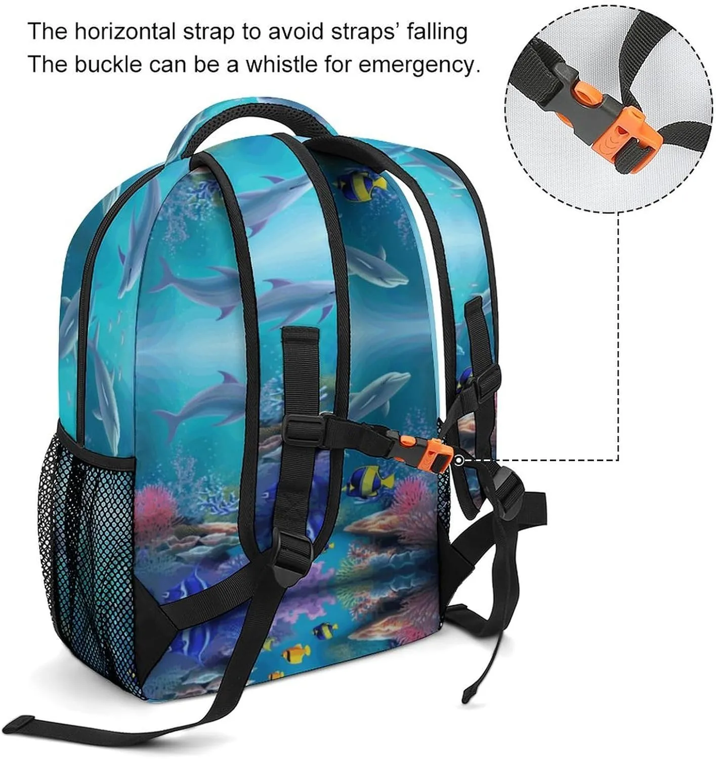 Small Backpacks Personalized Blue Underwater Fish Printing Travel Bag Lightweight Travel Backpack For Women Men