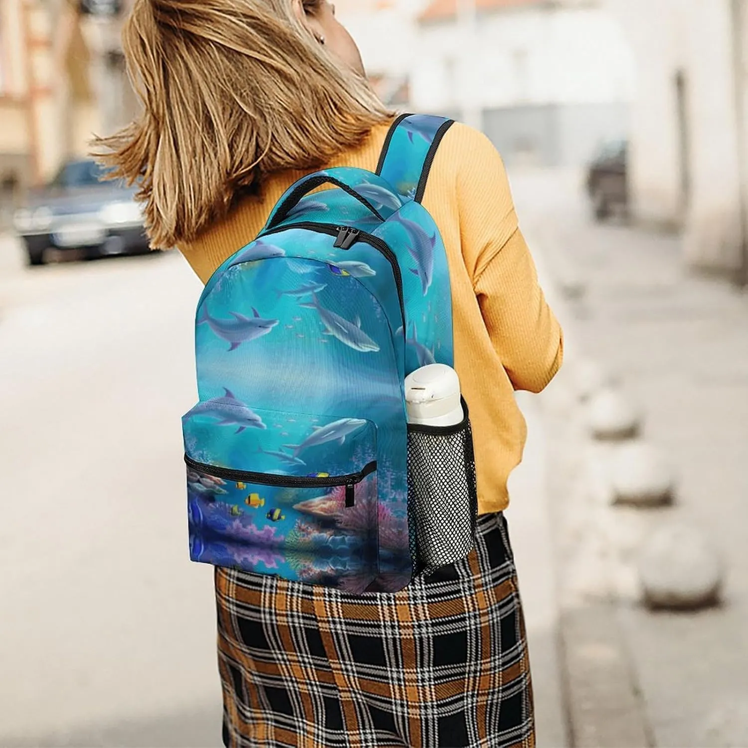 Small Backpacks Personalized Blue Underwater Fish Printing Travel Bag Lightweight Travel Backpack For Women Men