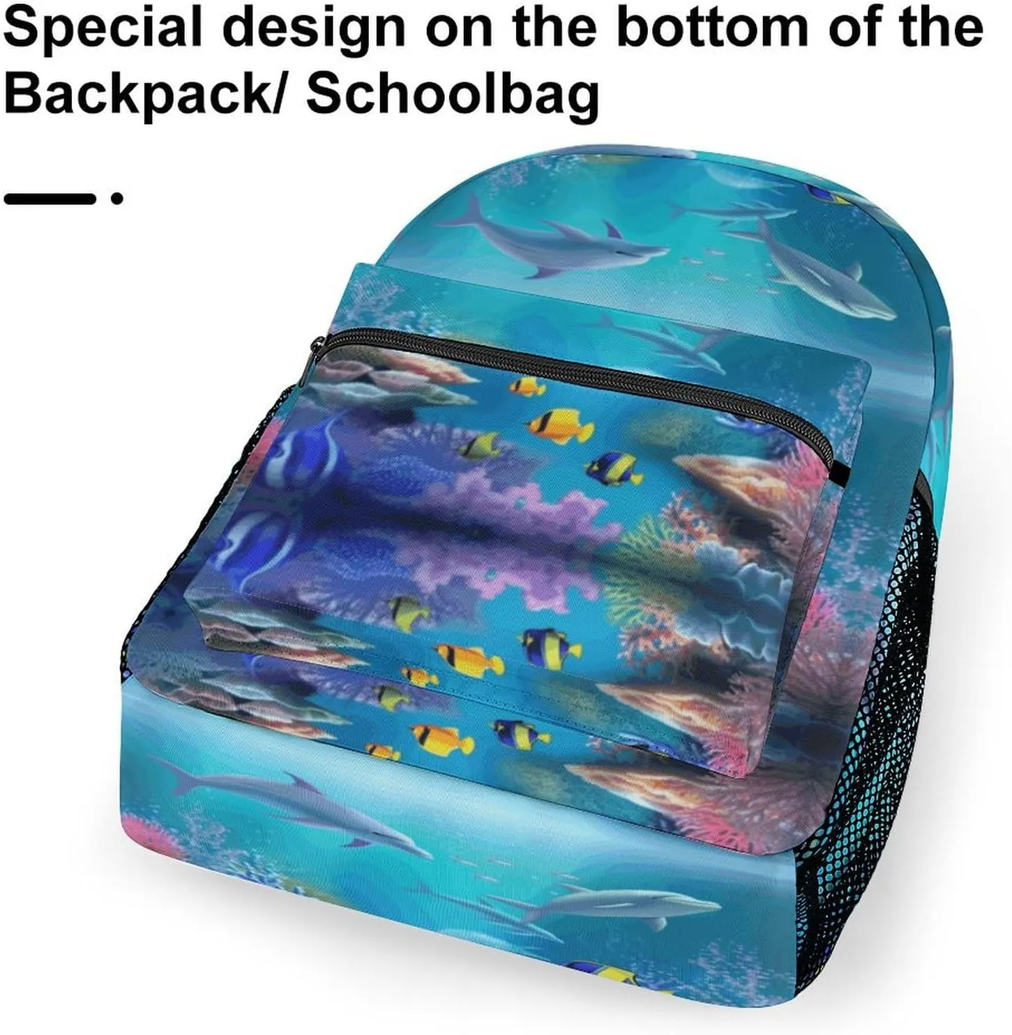 Small Backpacks Personalized Blue Underwater Fish Printing Travel Bag Lightweight Travel Backpack For Women Men