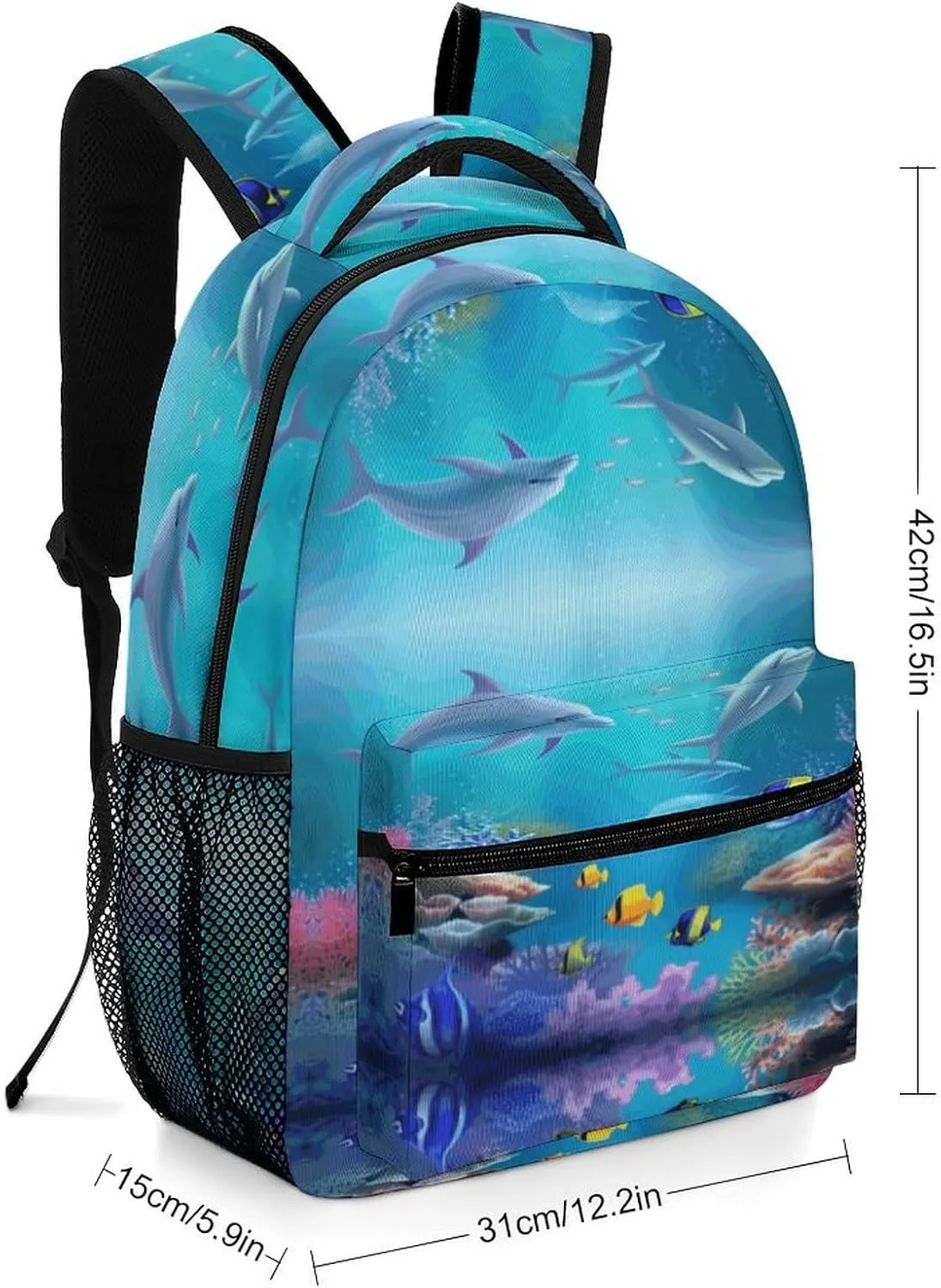 Small Backpacks Personalized Blue Underwater Fish Printing Travel Bag Lightweight Travel Backpack For Women Men