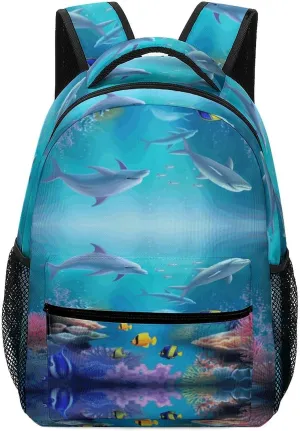 Small Backpacks Personalized Blue Underwater Fish Printing Travel Bag Lightweight Travel Backpack For Women Men