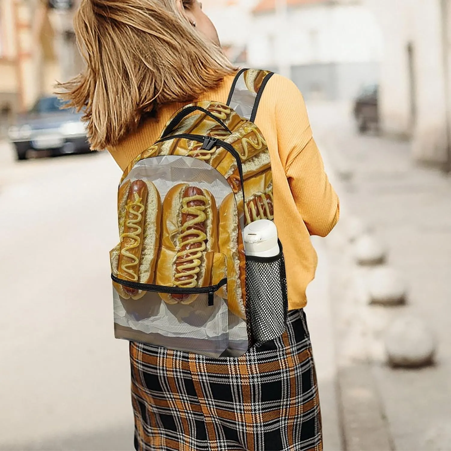 Small Backpacks Personalized Classic Hot Dog Printing Travel Bag Lightweight Travel Backpack For Women Men