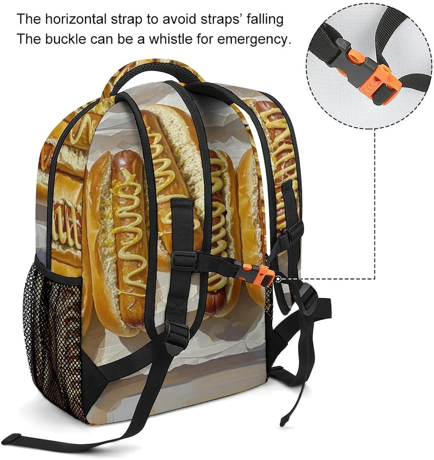 Small Backpacks Personalized Classic Hot Dog Printing Travel Bag Lightweight Travel Backpack For Women Men