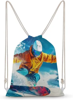 Snowboard Skiing Sports Drawstring Backpack Travel String Shoulder Bag Canvas Sport Sackpack for Gym Shopping Yoga