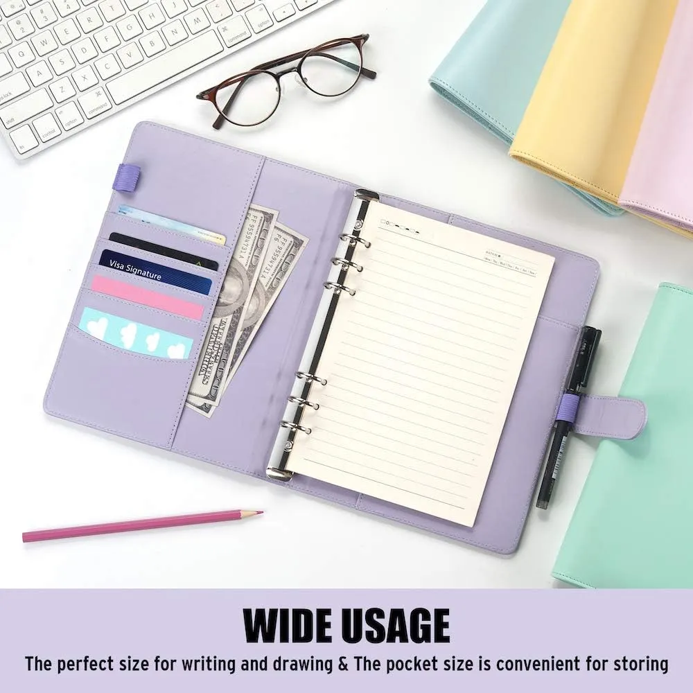 Sooez A5 Notebook Photocard Binder, 6 Ring Planner, Stylish Loose Leaf Personal Organizer Cover with Magnetic Buckle, PU Leather Binder Women with Macaron Colors (Mint Blue)
