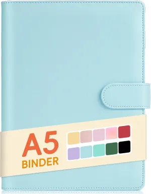 Sooez A5 Notebook Photocard Binder, 6 Ring Planner, Stylish Loose Leaf Personal Organizer Cover with Magnetic Buckle, PU Leather Binder Women with Macaron Colors (Mint Blue)