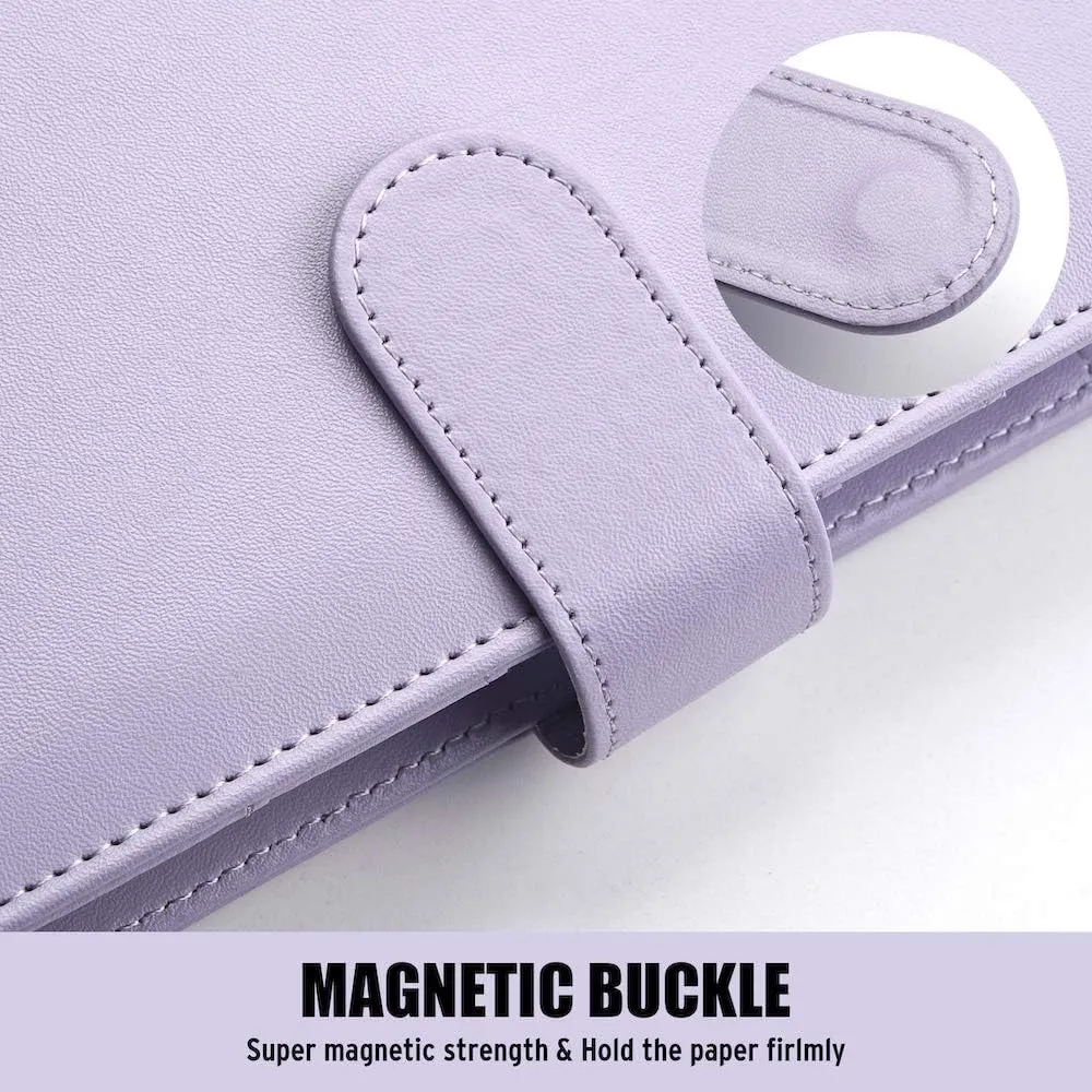 Sooez A5 Notebook Photocard Binder, 6 Ring Planner, Stylish Loose Leaf Personal Organizer Cover with Magnetic Buckle, PU Leather Binder Women with Macaron Colors (Mint Blue)