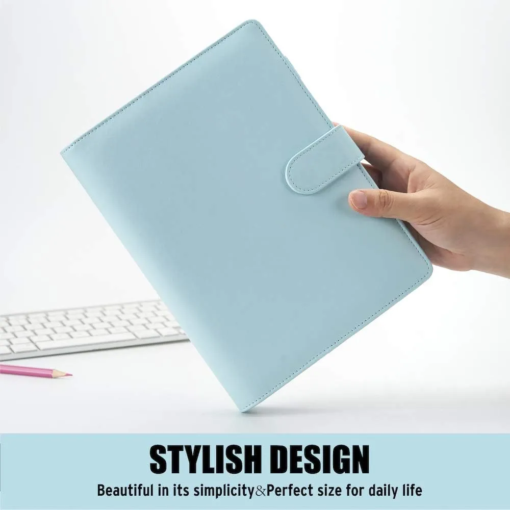 Sooez A5 Notebook Photocard Binder, 6 Ring Planner, Stylish Loose Leaf Personal Organizer Cover with Magnetic Buckle, PU Leather Binder Women with Macaron Colors (Mint Blue)