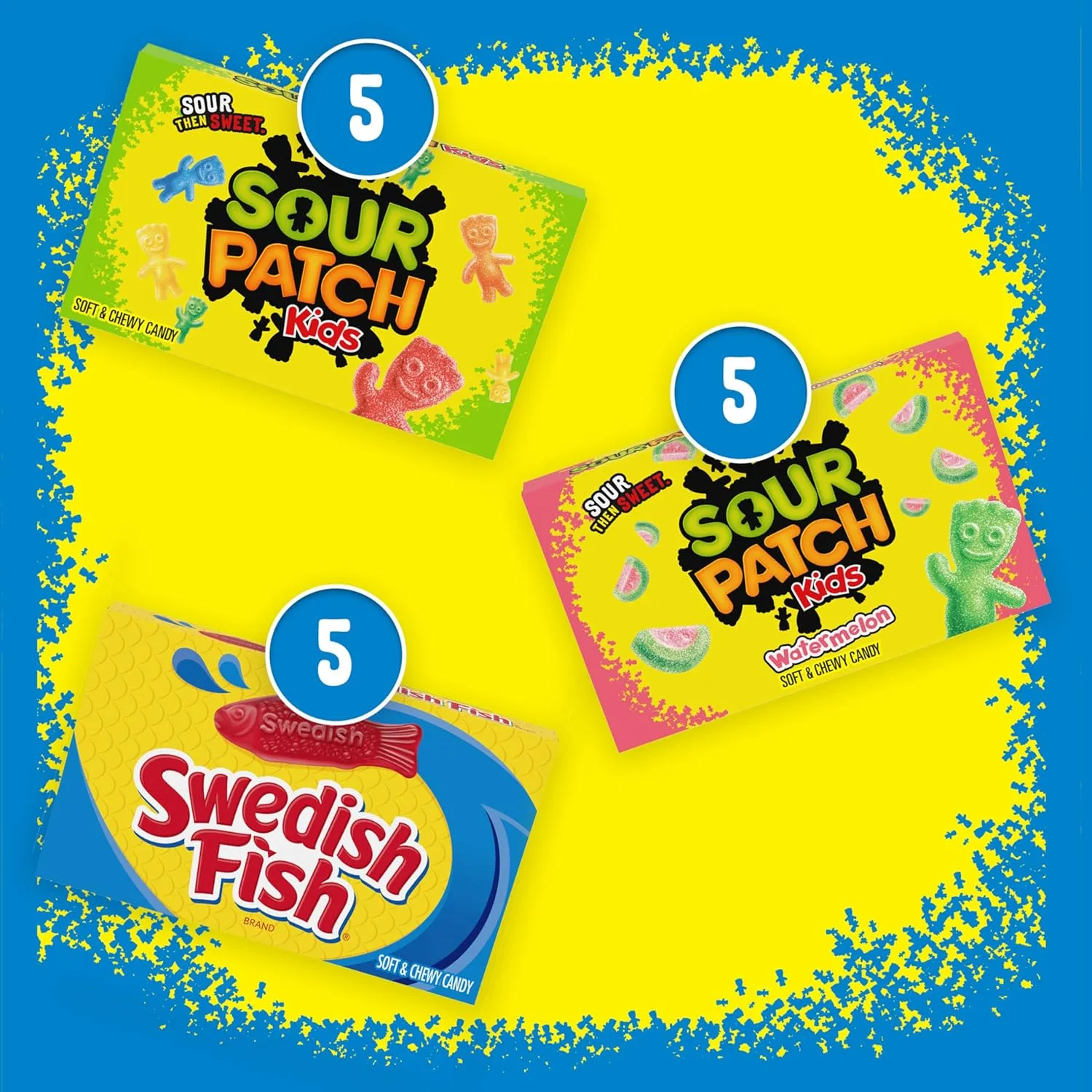 SOUR PATCH KIDS and SWEDISH FISH Soft & Chewy Candy Variety Pack, Bulk Candy, Mothers Day Candy, 15 Boxes