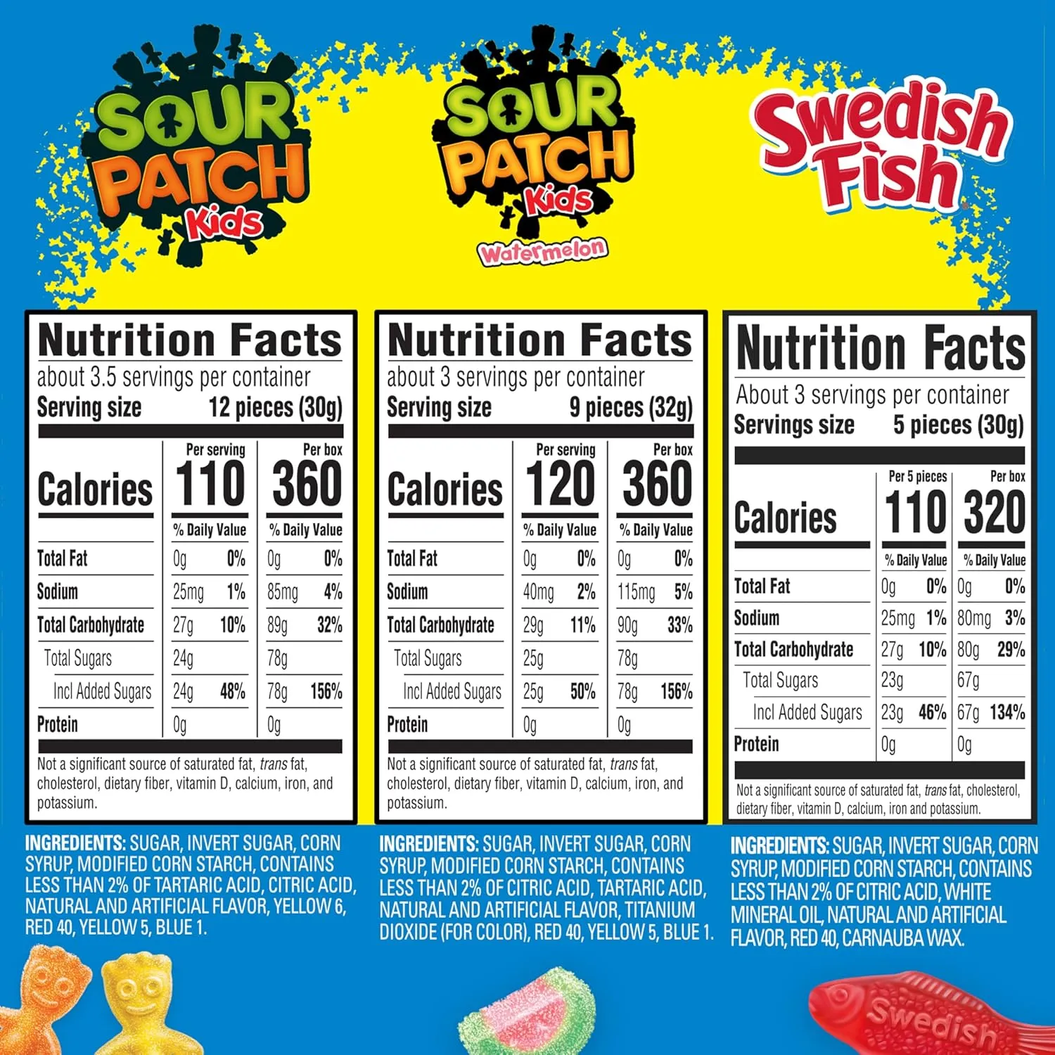 SOUR PATCH KIDS and SWEDISH FISH Soft & Chewy Candy Variety Pack, Bulk Candy, Mothers Day Candy, 15 Boxes