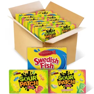 SOUR PATCH KIDS and SWEDISH FISH Soft & Chewy Candy Variety Pack, Bulk Candy, Mothers Day Candy, 15 Boxes