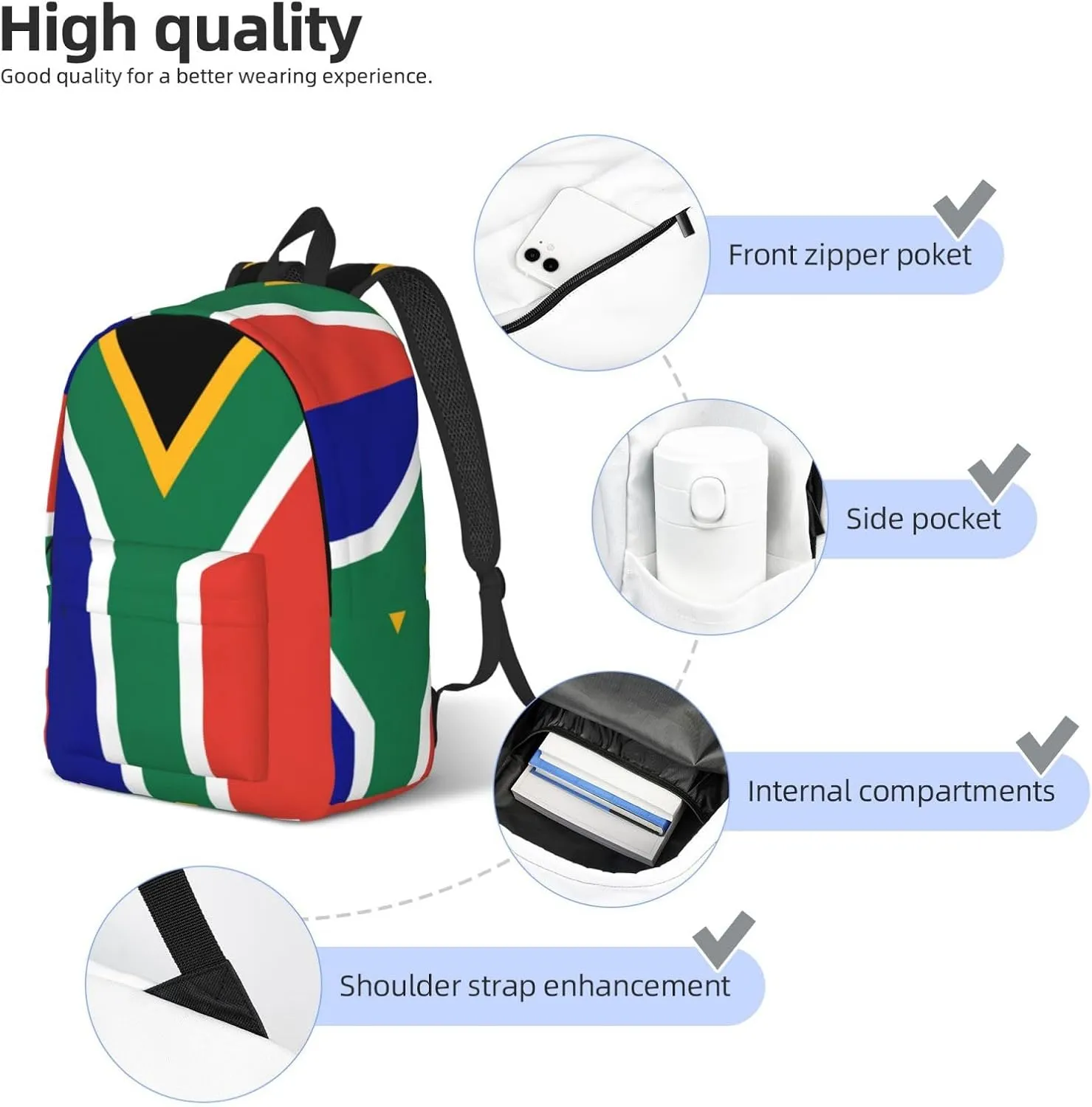 South African flag print Large Laptop Backpack for Women, Work Business Backpacks College Bookbag for School