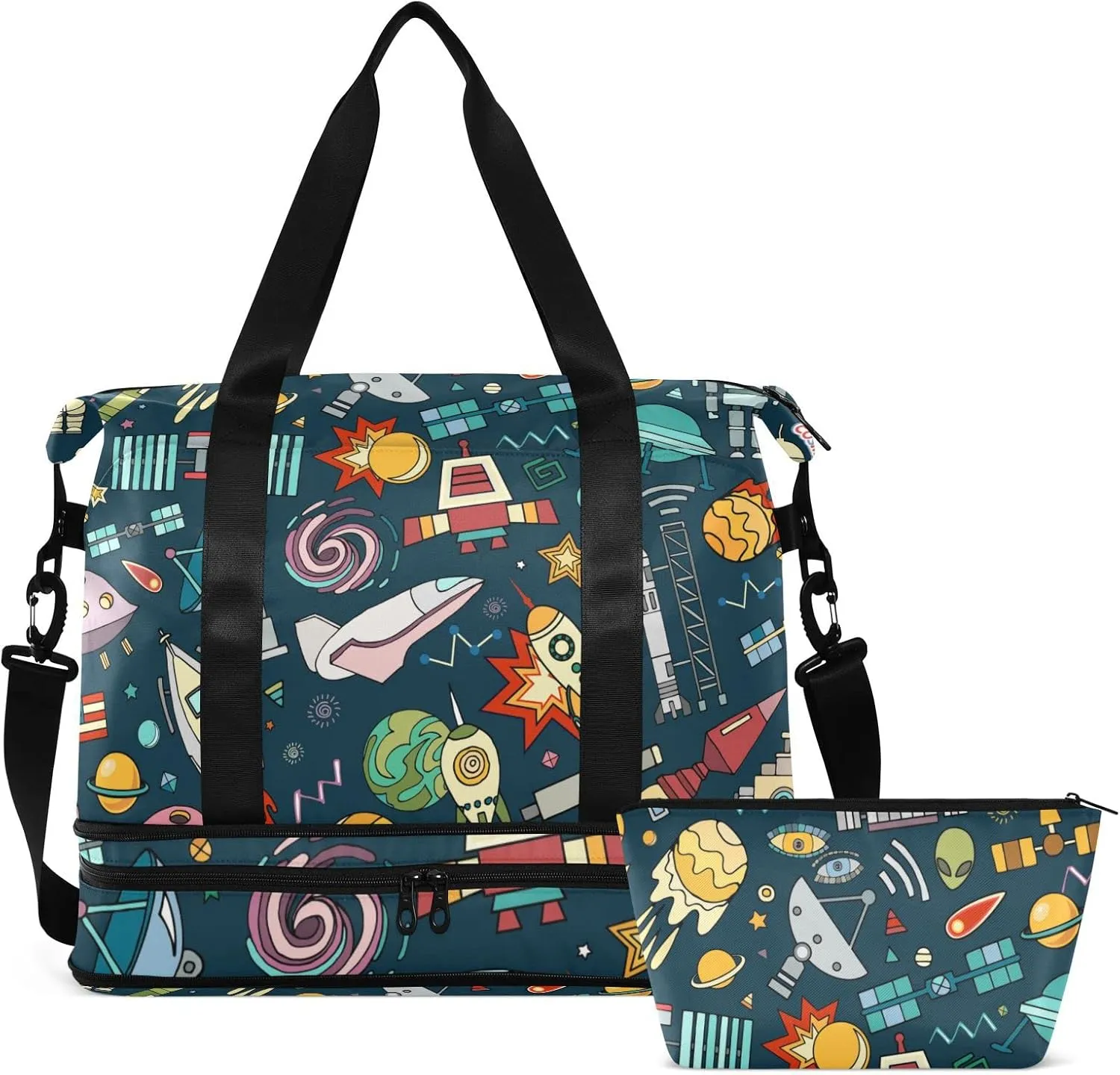 Space Solar System Moon Astronaut Planet Rocket Earth Universe Foldable Travel Bag, Camping Luggage bag, Portable Gym Bag, Sports Bag, Toiletry Bag with Handles Adjustable Shoulder Strap