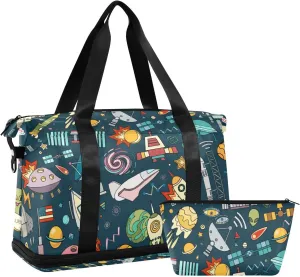 Space Solar System Moon Astronaut Planet Rocket Earth Universe Foldable Travel Bag, Camping Luggage bag, Portable Gym Bag, Sports Bag, Toiletry Bag with Handles Adjustable Shoulder Strap