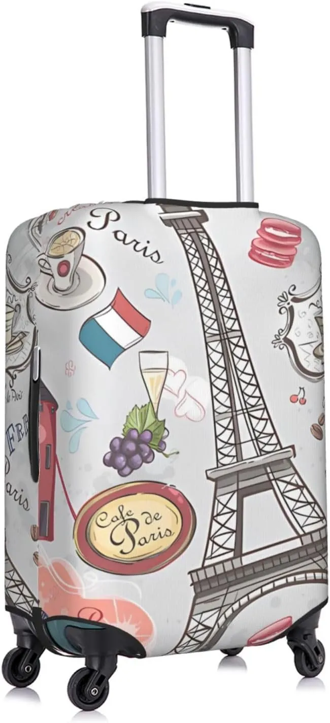 Spandex Travel Luggage Cover Suitcase Protector Bag,Paris Sights Gourmet France Anti-Scratch Fits 18-32 Inch Luggage, Baggage Covers For Kid And Adult,X-Large