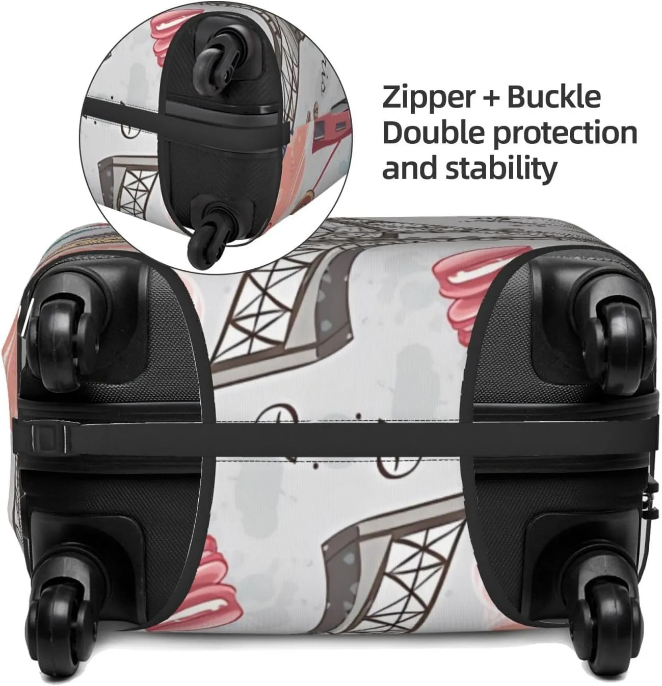 Spandex Travel Luggage Cover Suitcase Protector Bag,Paris Sights Gourmet France Anti-Scratch Fits 18-32 Inch Luggage, Baggage Covers For Kid And Adult,X-Large