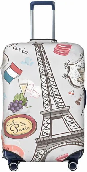 Spandex Travel Luggage Cover Suitcase Protector Bag,Paris Sights Gourmet France Anti-Scratch Fits 18-32 Inch Luggage, Baggage Covers For Kid And Adult,X-Large