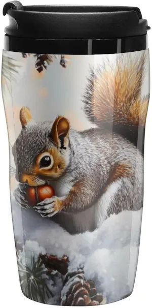 Squirrel Cute Animal Coffee Mug with Lid Portable Tumbler Water Bottle for Travel Business 250ml