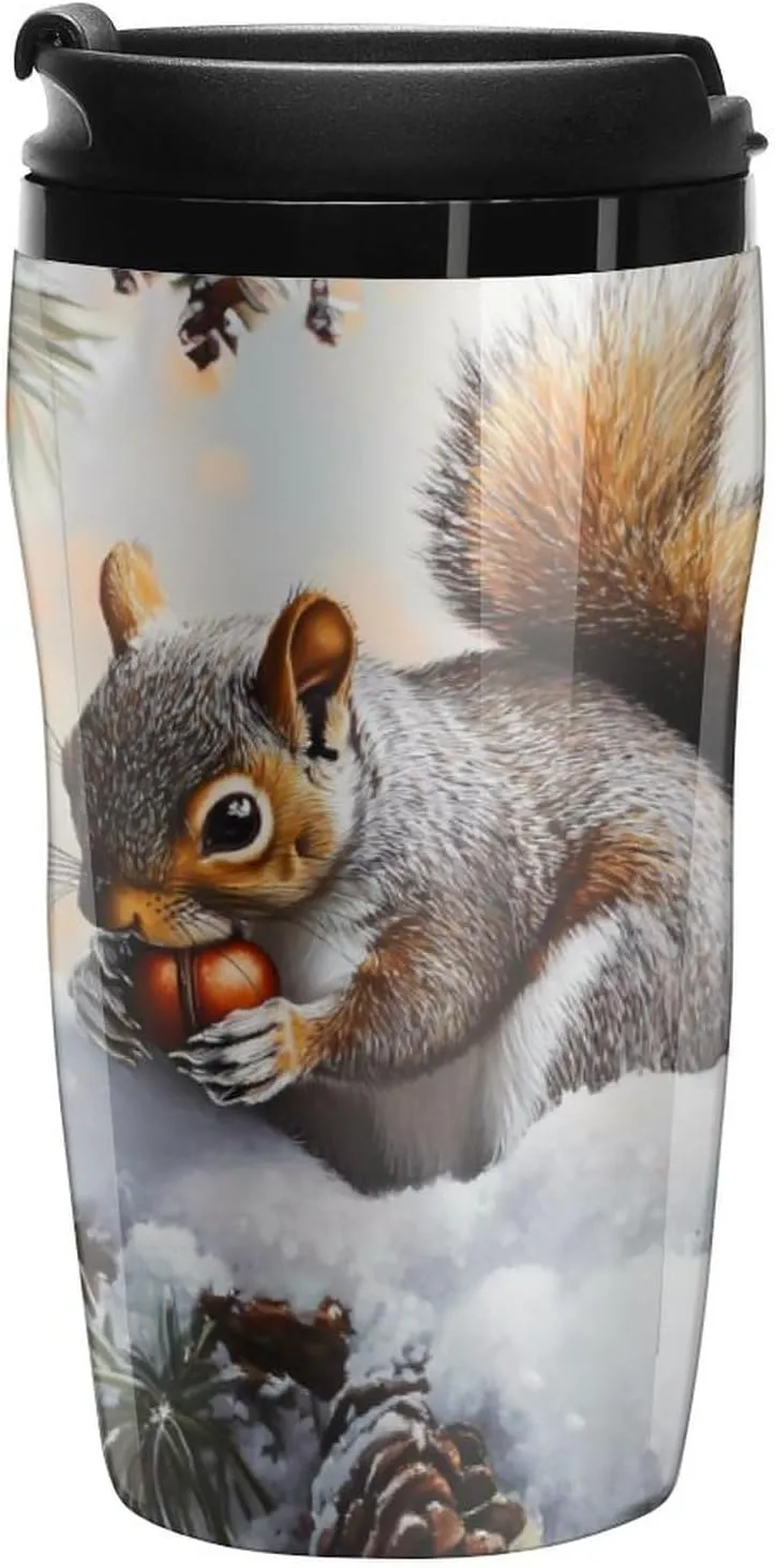 Squirrel Cute Animal Coffee Mug with Lid Portable Tumbler Water Bottle for Travel Business 250ml