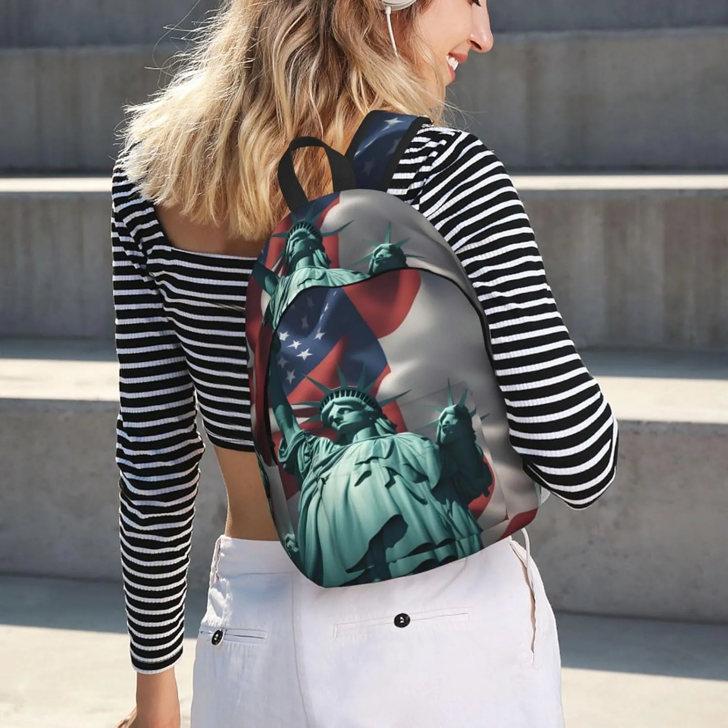 Statue of Liberty Flag print Large Laptop Backpack for Women, Work Business Backpacks College Bookbag for School