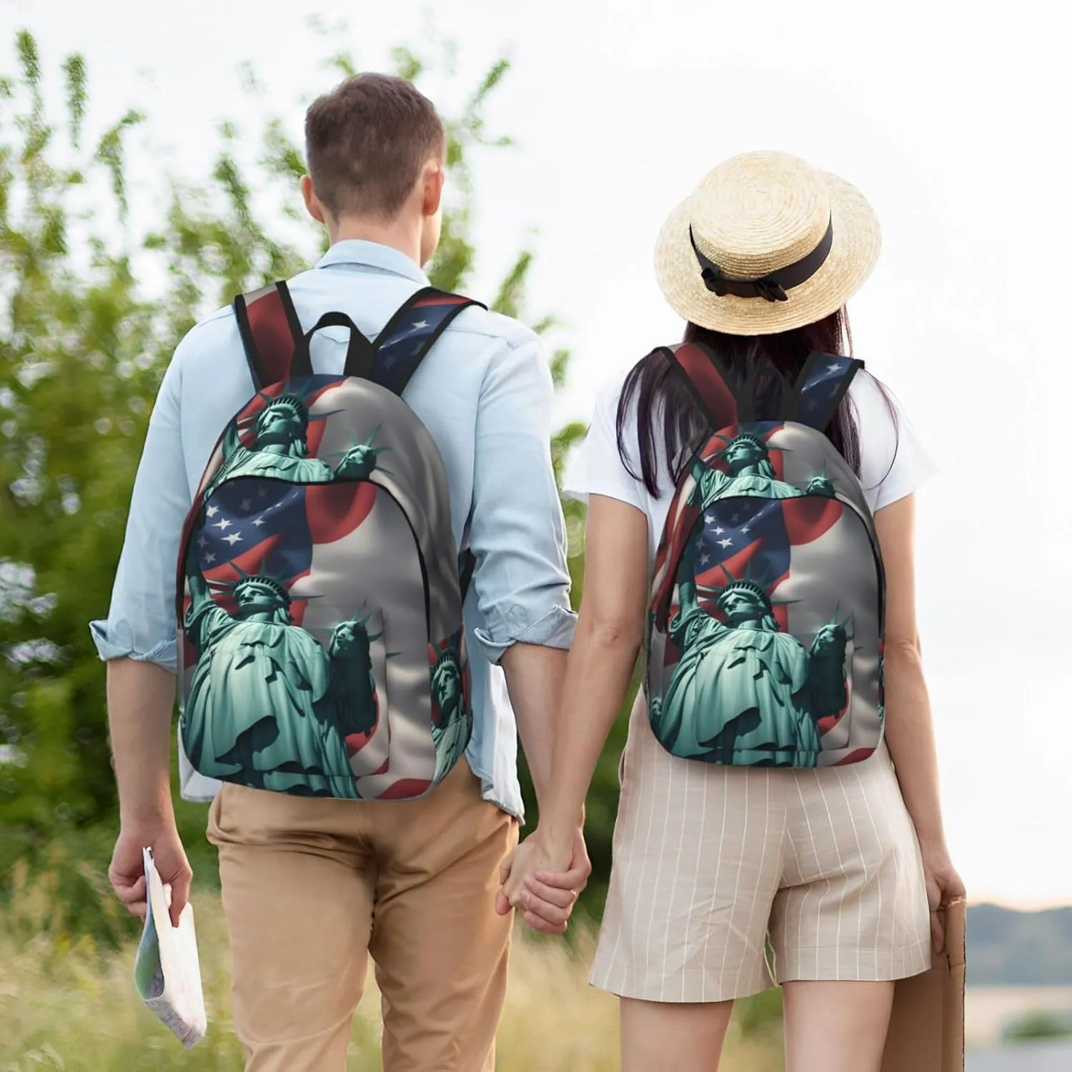 Statue of Liberty Flag print Large Laptop Backpack for Women, Work Business Backpacks College Bookbag for School