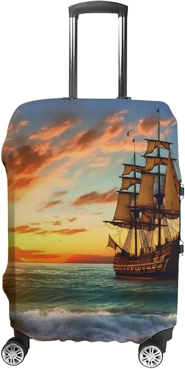 Suitcase Covers for Luggage Pirate Ship in The Sunset Fashion Luggage Cover Washable Protector Waterproof Suitcase Cover Anti-scratch Travel Suitcases Covers Case for 19-32 Inch Luggages M