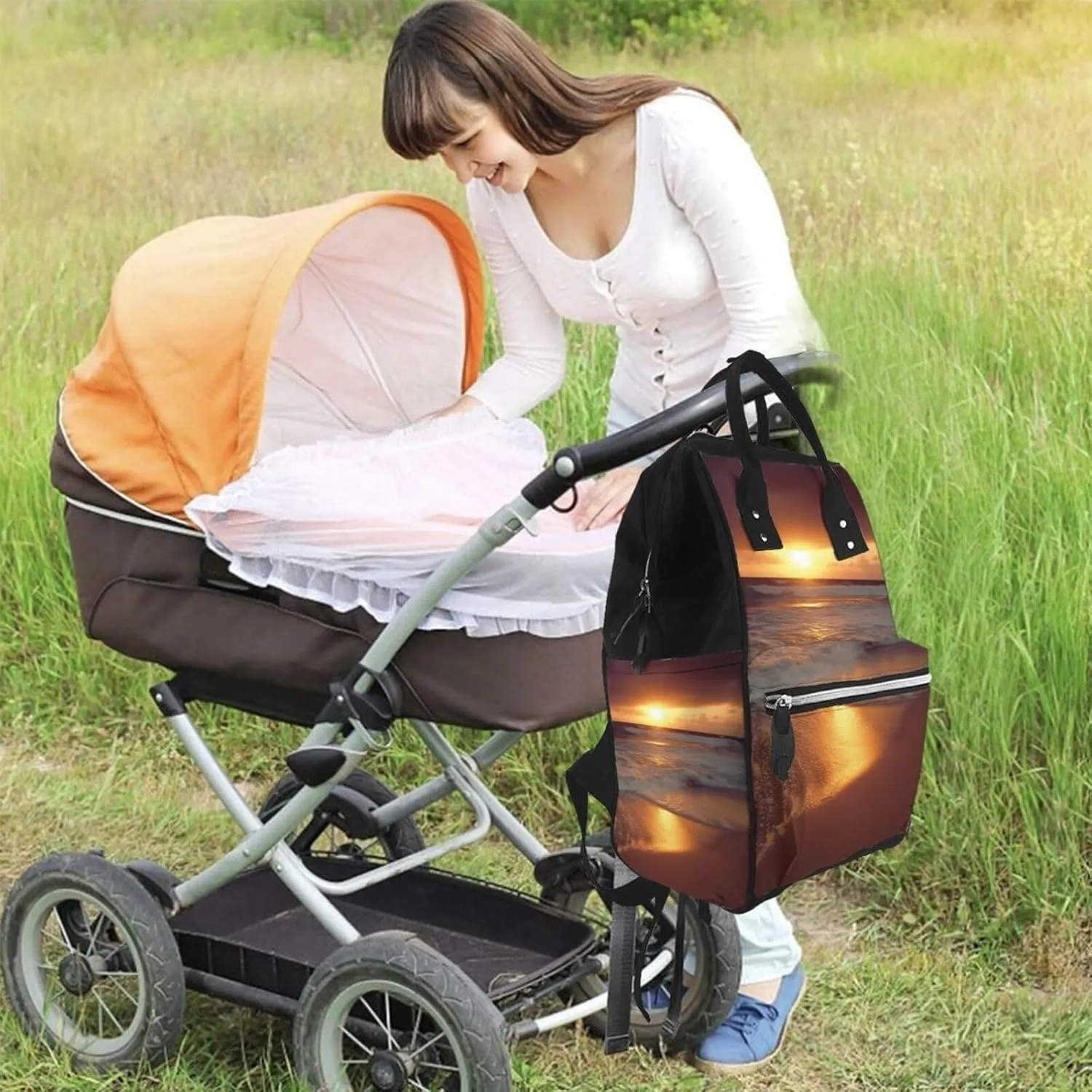 Sunset beach Diaper Bag Backpack for Women Waterproof Mummy Backpack Large Nappy Bag Nursing Bag