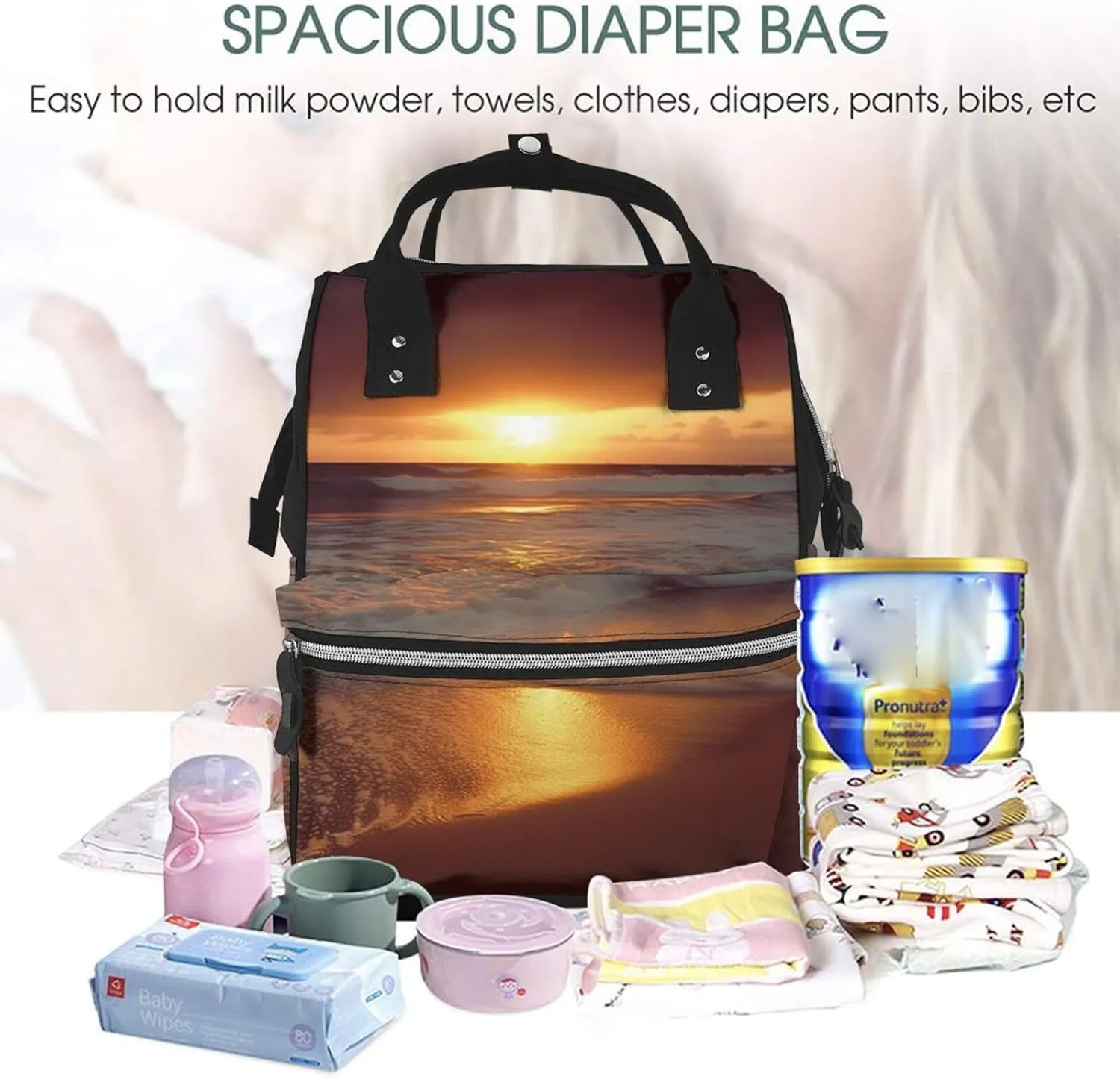 Sunset beach Diaper Bag Backpack for Women Waterproof Mummy Backpack Large Nappy Bag Nursing Bag