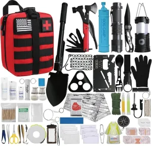 Survival Kit, 290Pcs Survival Gear First Aid Kit Emergency Tent, Camping Essentials Emergency Kit Accessories for Earthquake, Outdoor Adventure, Hiking, Hunting, Gifts for Men Women