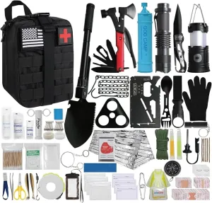 Survival Kit, 290Pcs Survival Gear First Aid Kit Emergency Tent, Camping Essentials Emergency Kit Accessories for Earthquake, Outdoor Adventure, Hiking, Hunting, Gifts for Men Women