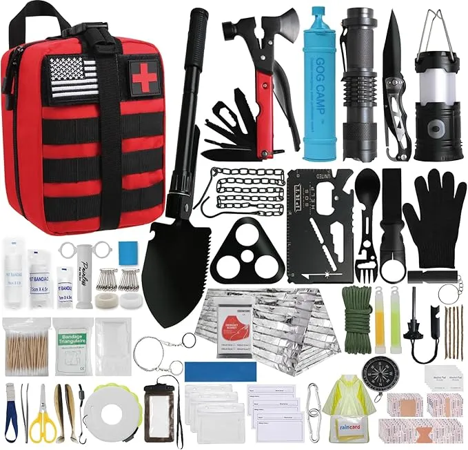Survival Kit, 290Pcs Survival Gear First Aid Kit Emergency Tent, Camping Essentials Emergency Kit Accessories for Earthquake, Outdoor Adventure, Hiking, Hunting, Gifts for Men Women