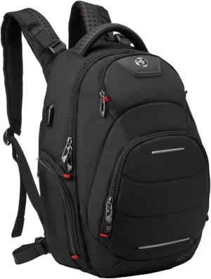 Swissdigital Design Laptop Backpack for Man and Woman, Fits 15.6 Inch Computer Bag with Convenient USB Charging Port and Vibrating Massager Shoulder Straps, Black | NEPTUNE SV