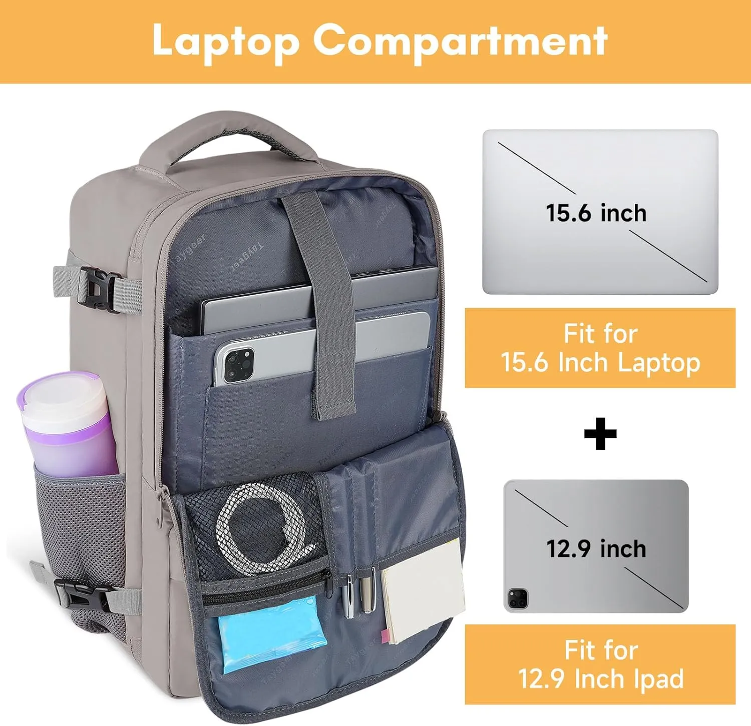 Taygeer Laptop Backpack Purse for Women, Backpack for College Essentials with 15.6inch Laptop Compartment, Travel Bag Airline Approved CarryOn Work Bag for Nursing Doctor Business Travel, Brown