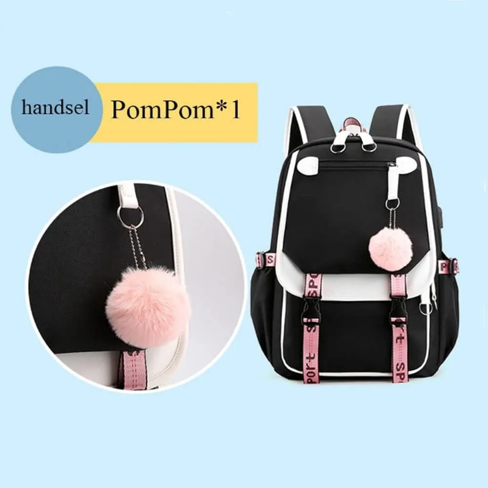 Teenage girls Backpacks with USB Port, Kids Black Backpack Lightweight Waterproof Can Hold 15.6 Laptop, Tablet.cute backpacks for high school Can Be Used As Gifts For Students Or Friends (Black)