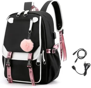 Teenage girls Backpacks with USB Port, Kids Black Backpack Lightweight Waterproof Can Hold 15.6 Laptop, Tablet.cute backpacks for high school Can Be Used As Gifts For Students Or Friends (Black)