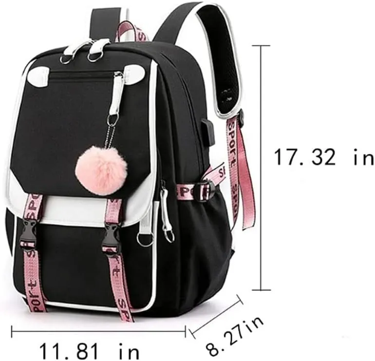 Teenage girls Backpacks with USB Port, Kids Black Backpack Lightweight Waterproof Can Hold 15.6 Laptop, Tablet.cute backpacks for high school Can Be Used As Gifts For Students Or Friends (Black)