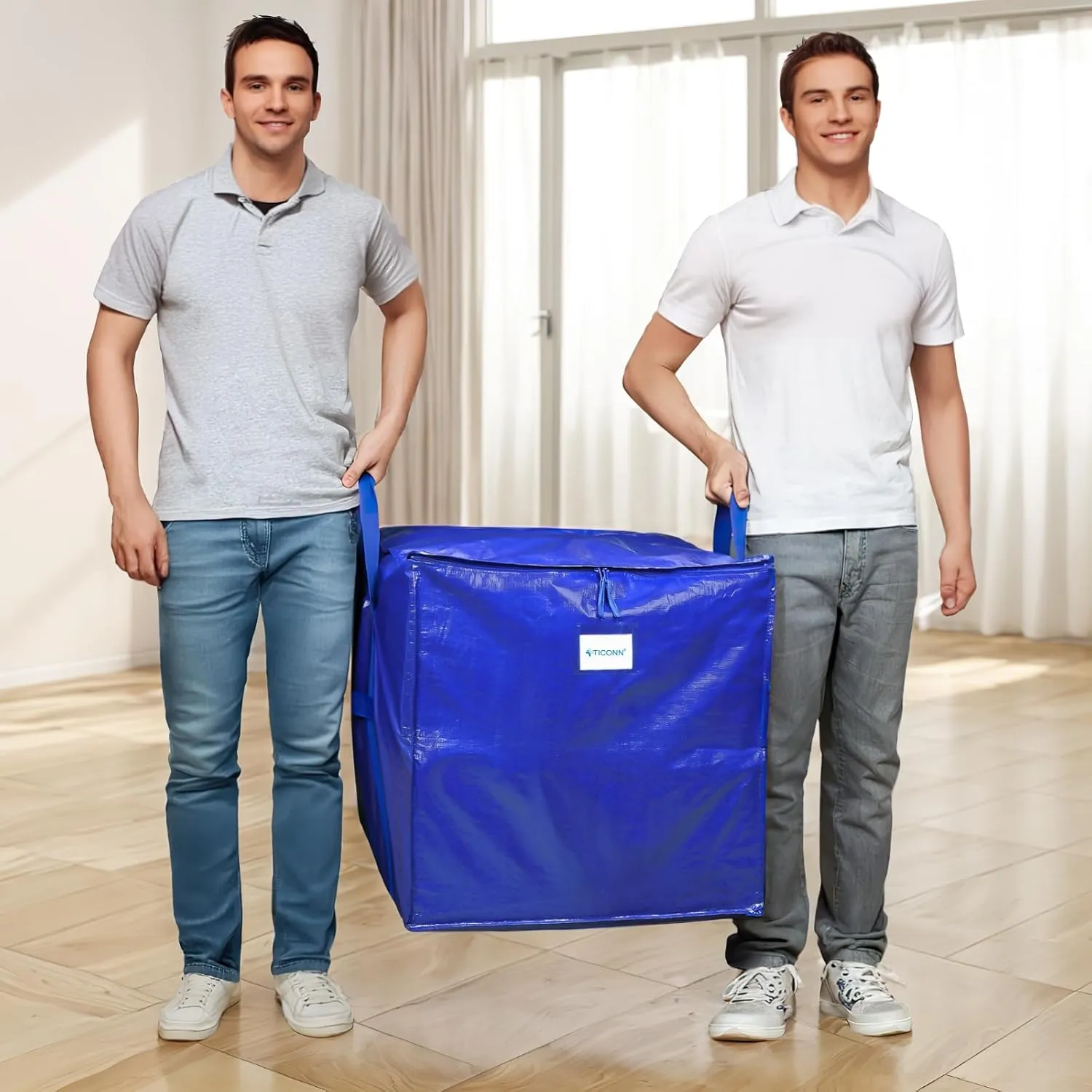 TICONN 4 Pack Extra Large Moving Bags with Zippers & Carrying Handles, Heavy-Duty Storage Tote Moving Boxes for Space Saving (4 PK, 60 Gallon)