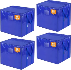 TICONN 4 Pack Extra Large Moving Bags with Zippers & Carrying Handles, Heavy-Duty Storage Tote Moving Boxes for Space Saving (4 PK, 60 Gallon)