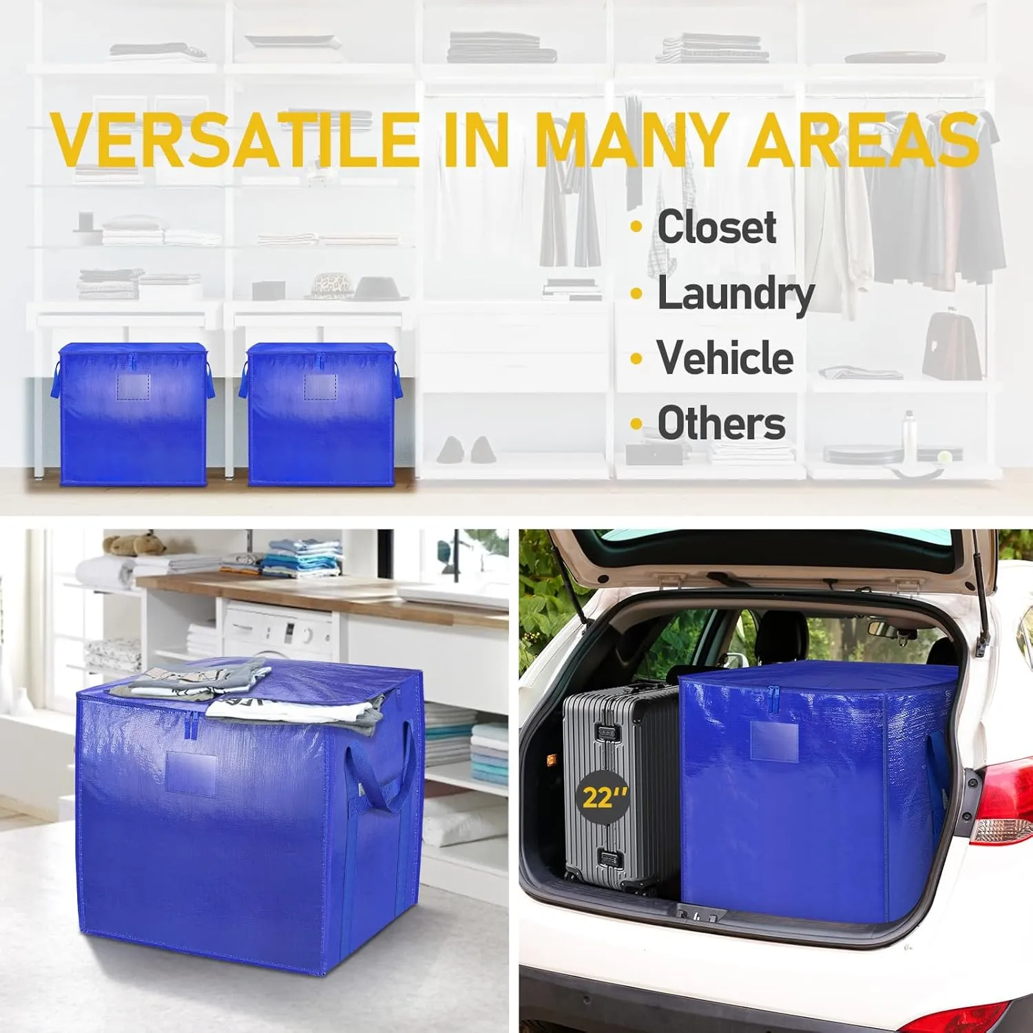 TICONN 4 Pack Extra Large Moving Bags with Zippers & Carrying Handles, Heavy-Duty Storage Tote Moving Boxes for Space Saving (4 PK, 60 Gallon)