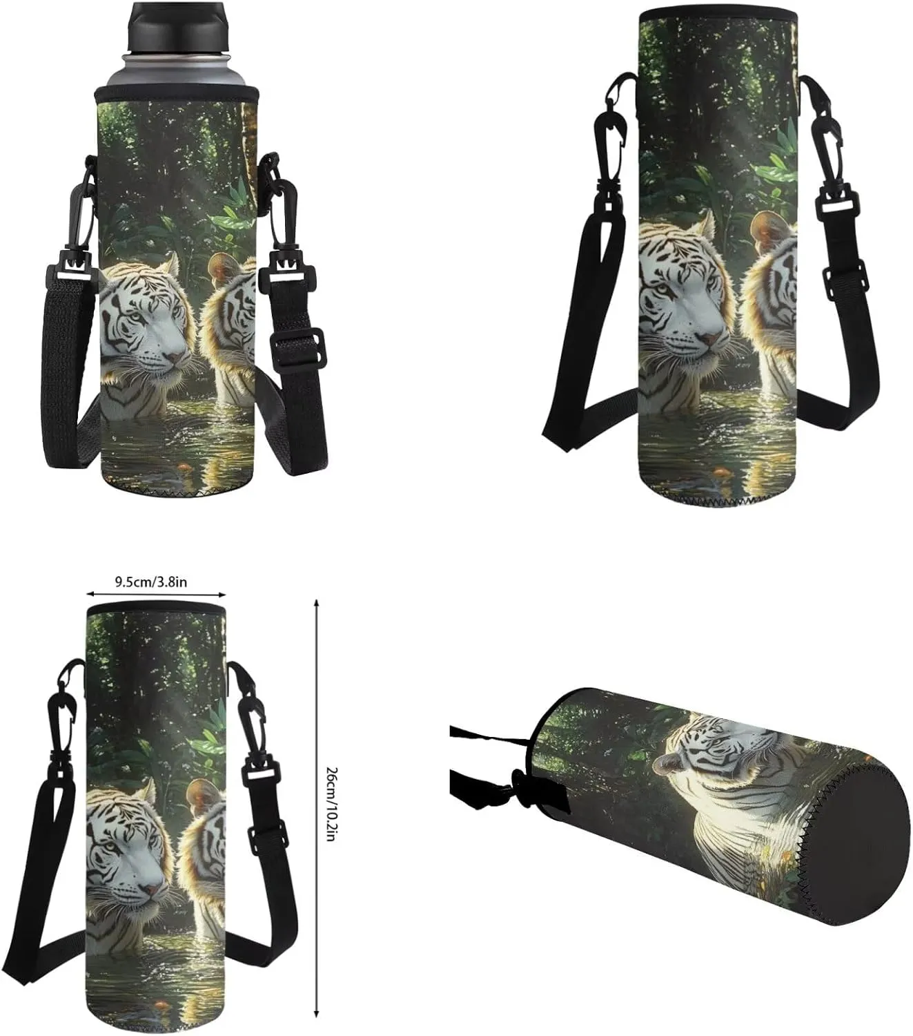 Tiger Backpack for School with Lunchbox for Boys Ergonomic Bookbag for Kindergarten Elementary Ages 8-10 3D Print 3rd Grade School Bag with Water Bottle Holder 4 Pcs