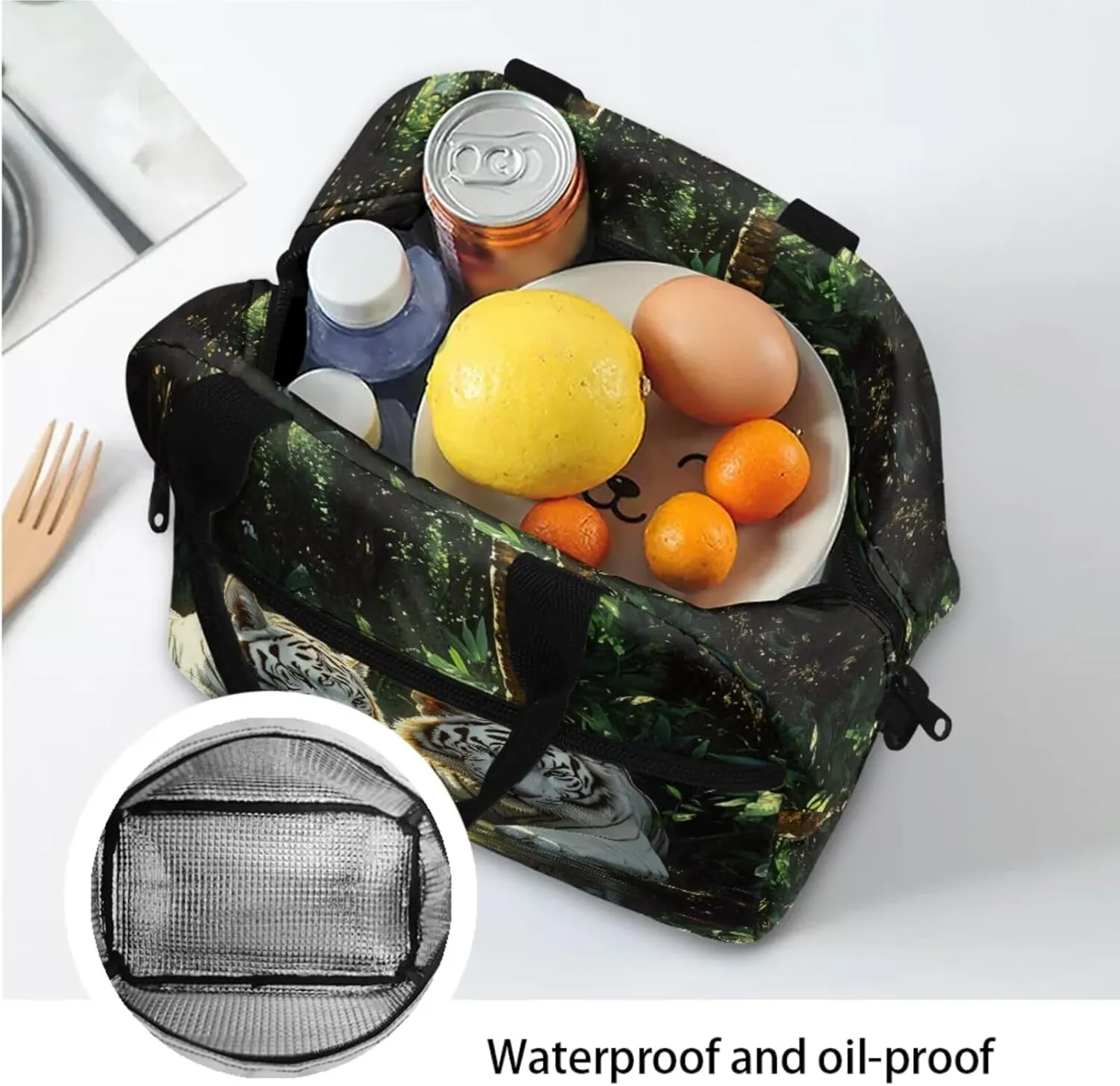 Tiger Backpack for School with Lunchbox for Boys Ergonomic Bookbag for Kindergarten Elementary Ages 8-10 3D Print 3rd Grade School Bag with Water Bottle Holder 4 Pcs