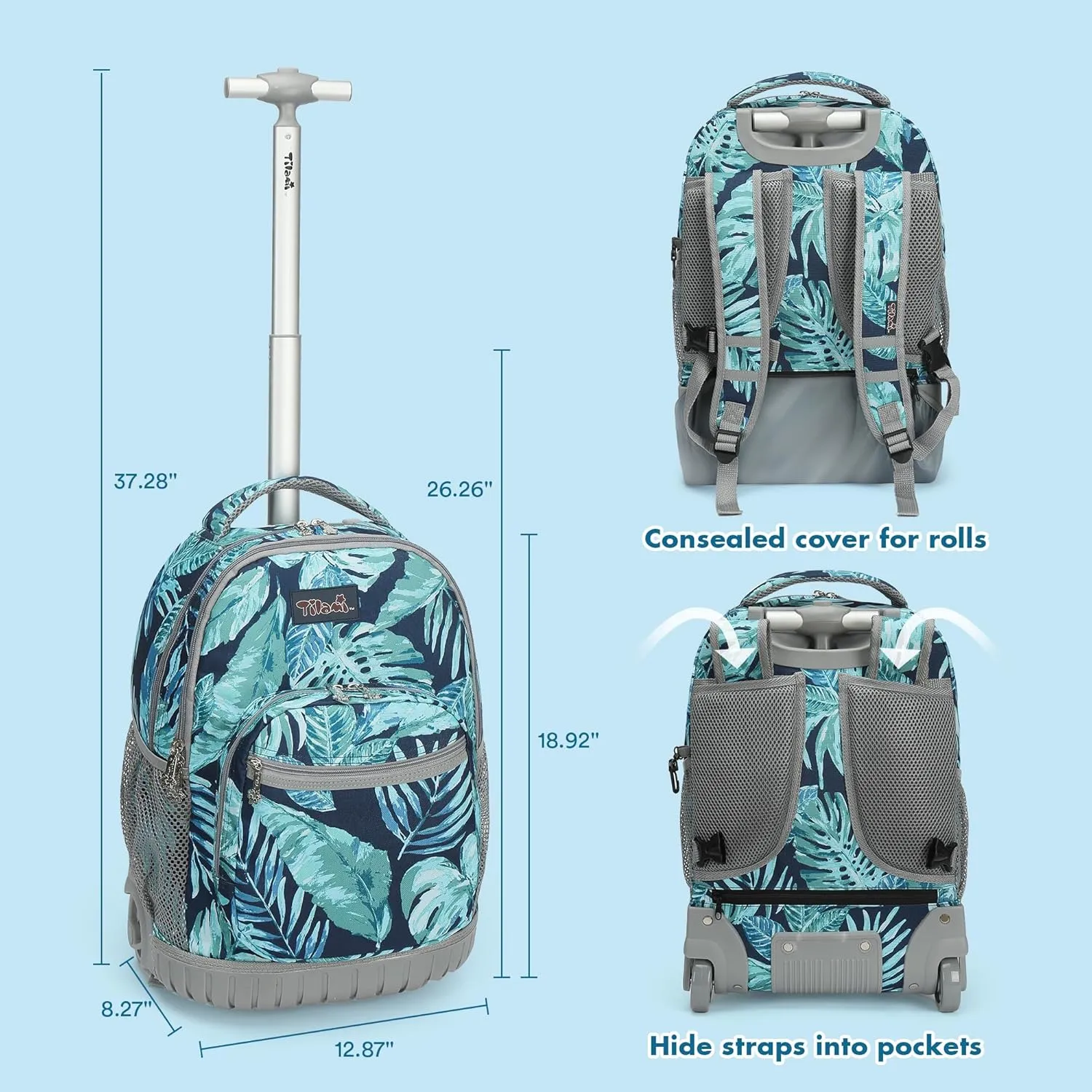 Tilami Rolling Backpack 19 inch Wheeled Boys Girls Travel School Student Trip…
