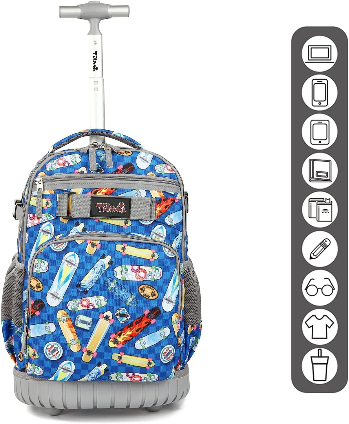 Tilami Rolling Backpack Armor Luggage School Travel Book Laptop 18 Inch Multifunction Wheeled Backpack Students, Skateboard