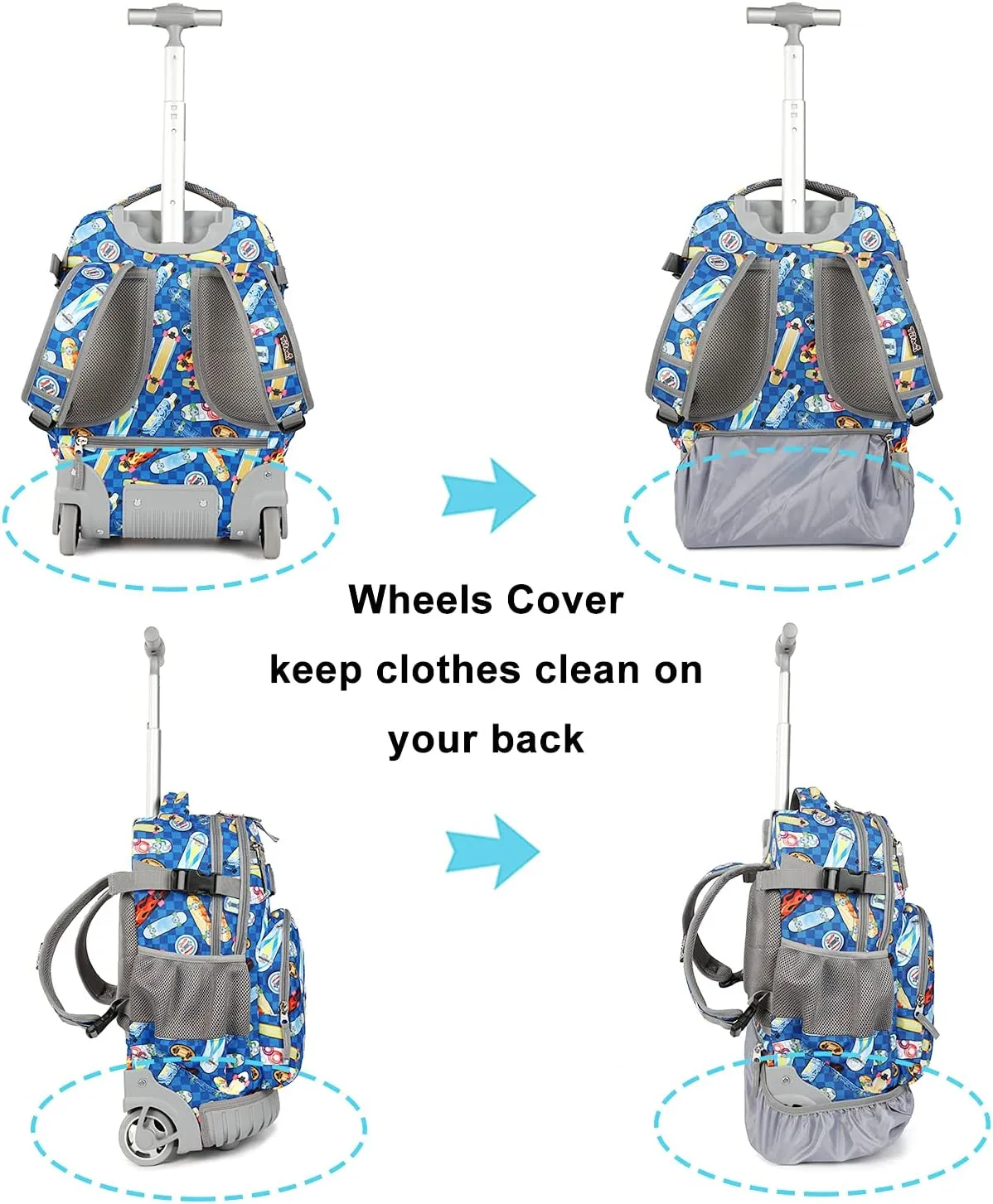 Tilami Rolling Backpack Armor Luggage School Travel Book Laptop 18 Inch Multifunction Wheeled Backpack Students, Skateboard