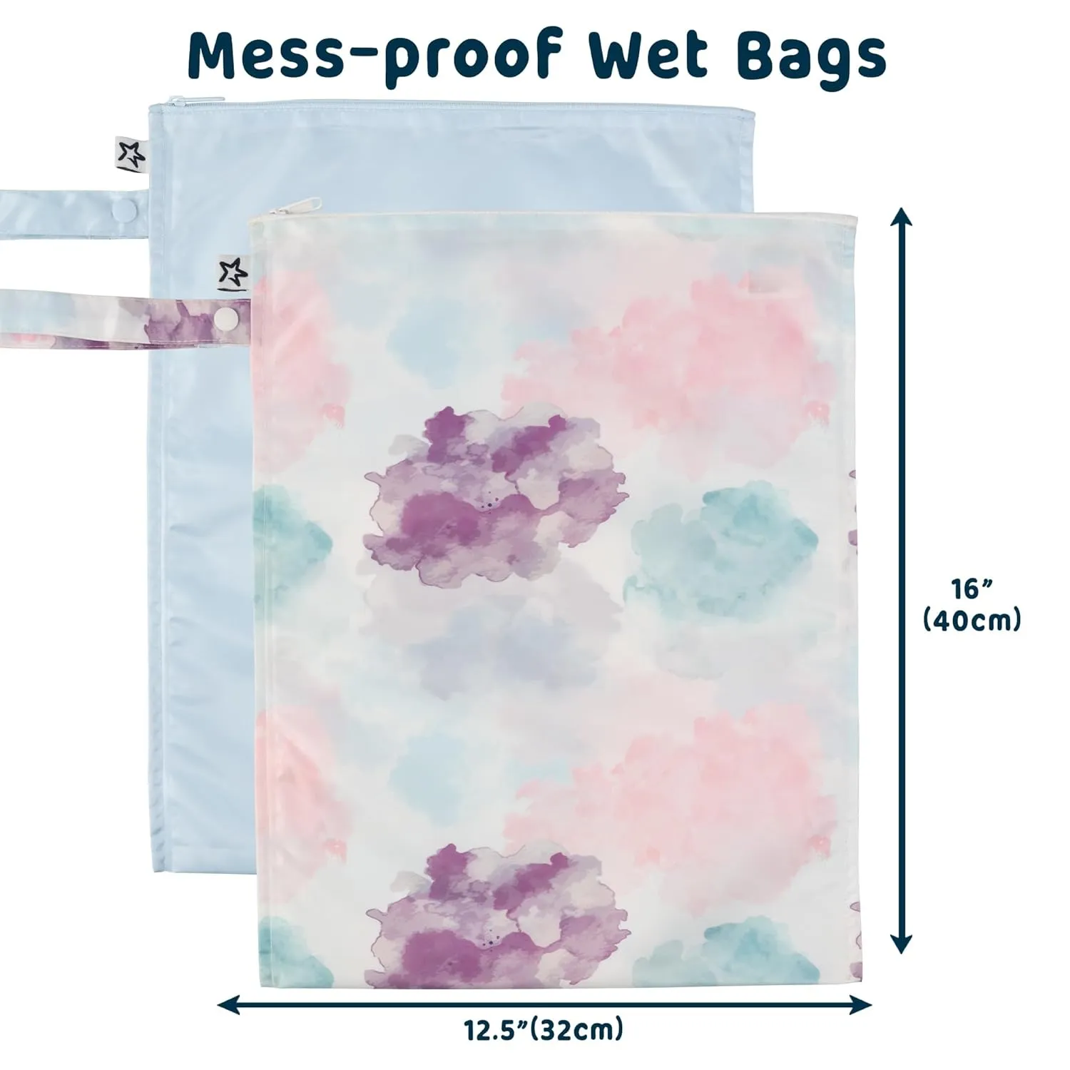 Tiny Twinkle Mess-proof Waterproof Wet Dry Bag | 2 Pack Reusable for Swimsuits, Gym & Baby Clothes | Leakproof Wet Clothes Bag, Beach Travel Essentials (Cotton Candy)