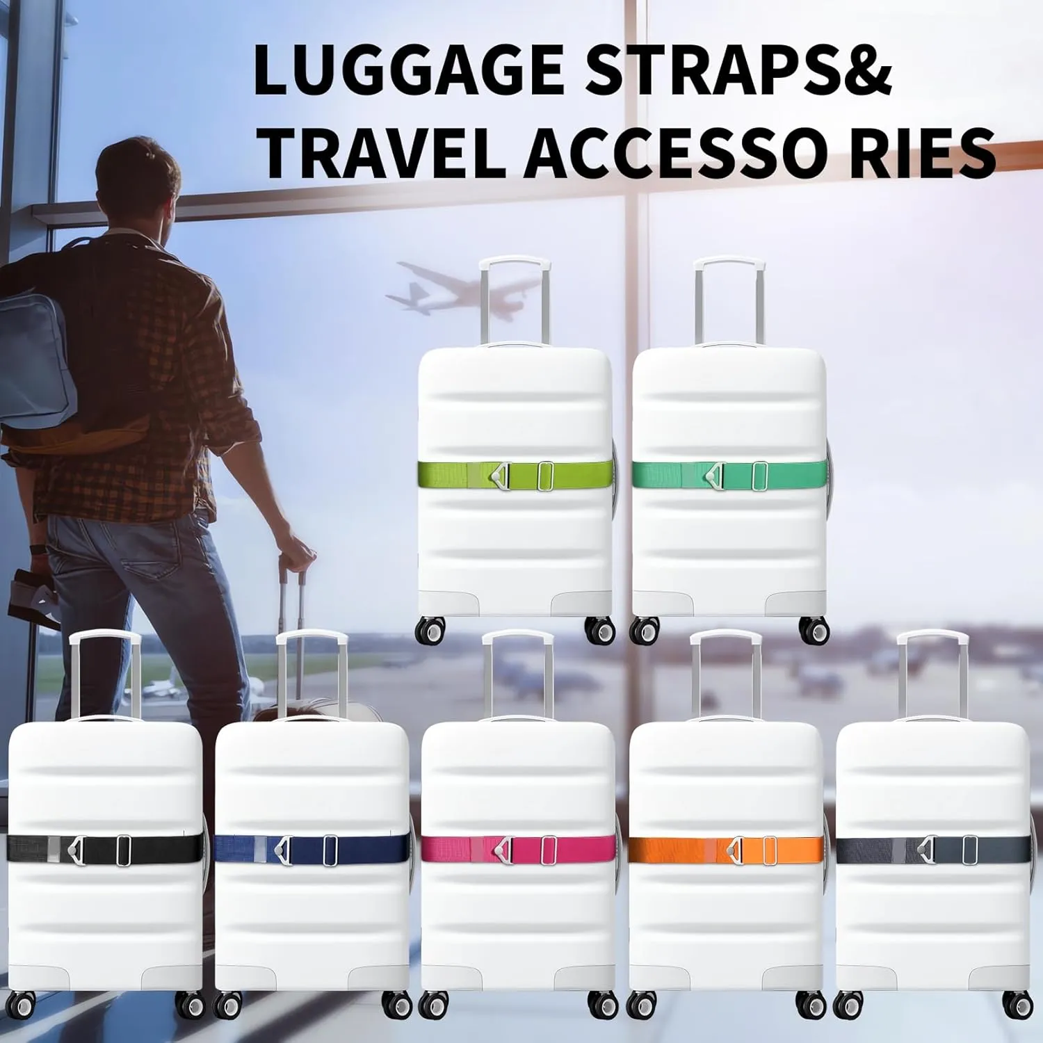 TOOVREN 2-in-1 Travel Belt for Luggage Straps Add a Bag Bungees Suitcase Luggage Strap Over Handle Suitcases Belt for Carry On Bag Adjustable Backpack Attachment Airport Travel Accessories Orange