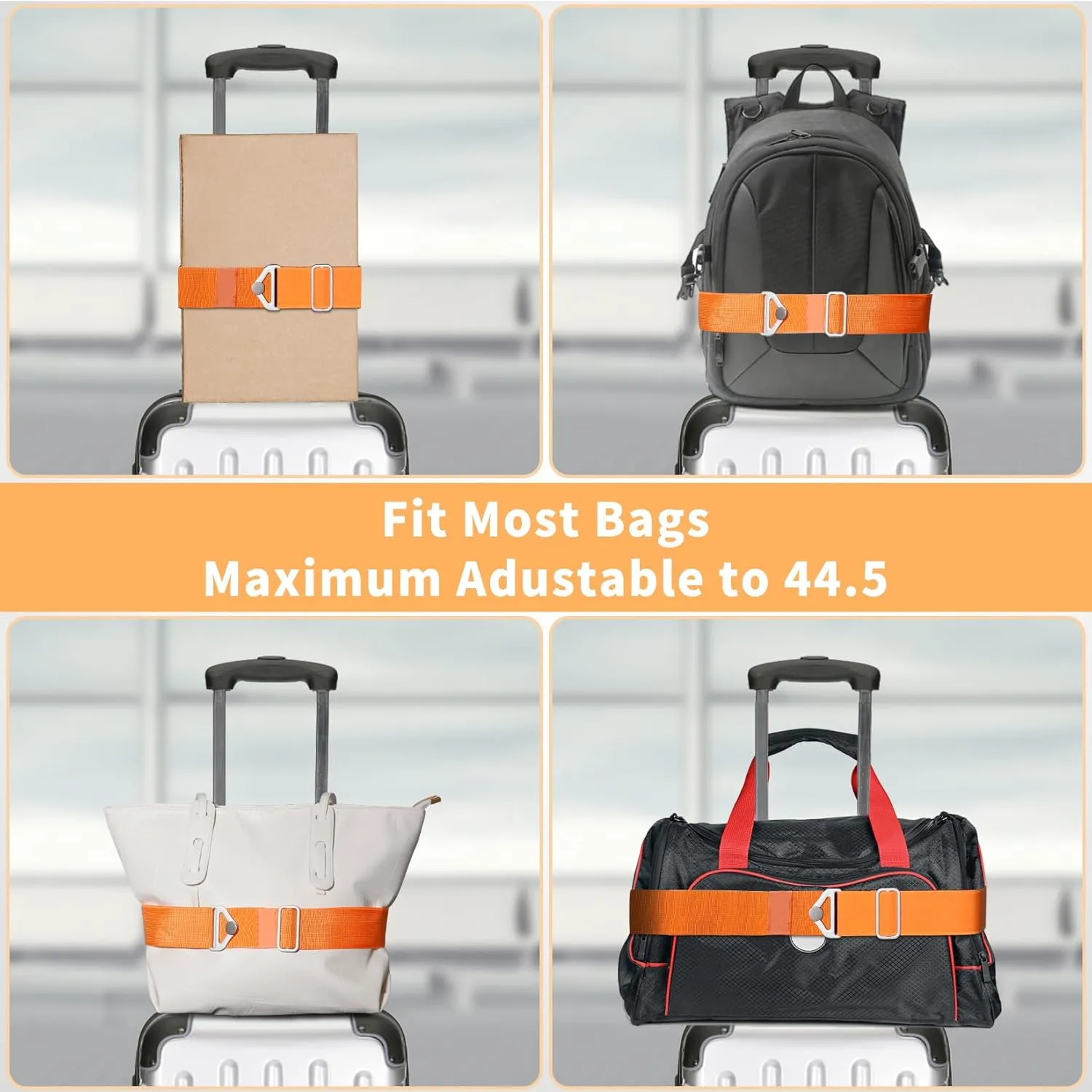 TOOVREN 2-in-1 Travel Belt for Luggage Straps Add a Bag Bungees Suitcase Luggage Strap Over Handle Suitcases Belt for Carry On Bag Adjustable Backpack Attachment Airport Travel Accessories Orange