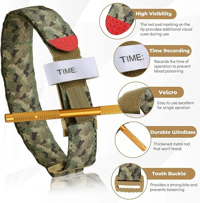 Tourniquet Kit, Upgrade Tactical Single-Handed Spinning Tourniquet with Metal Rod, TQ Tourniquet Tactical Pen Medical Shear Pouch Holder Tourniquet Kit for Outdoor Camping Hiking (Black)